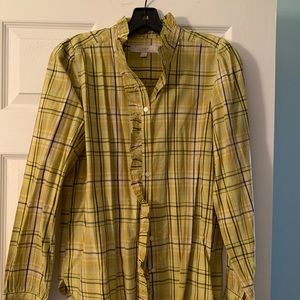 Loft- ruffle neck plaid blouse